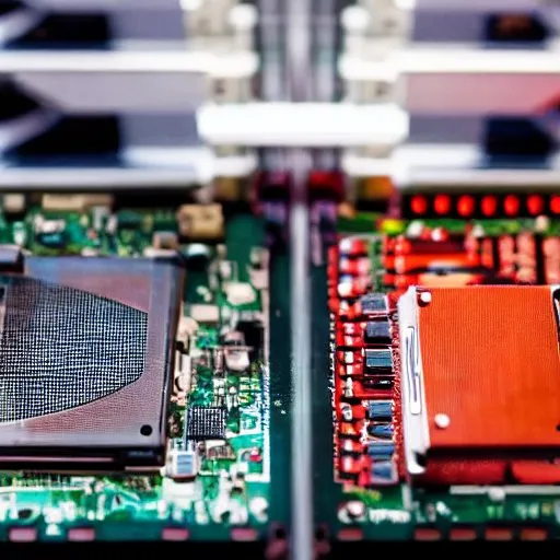 An image generated by Stable Diffusion with a query “two computer processors fightning against each other”